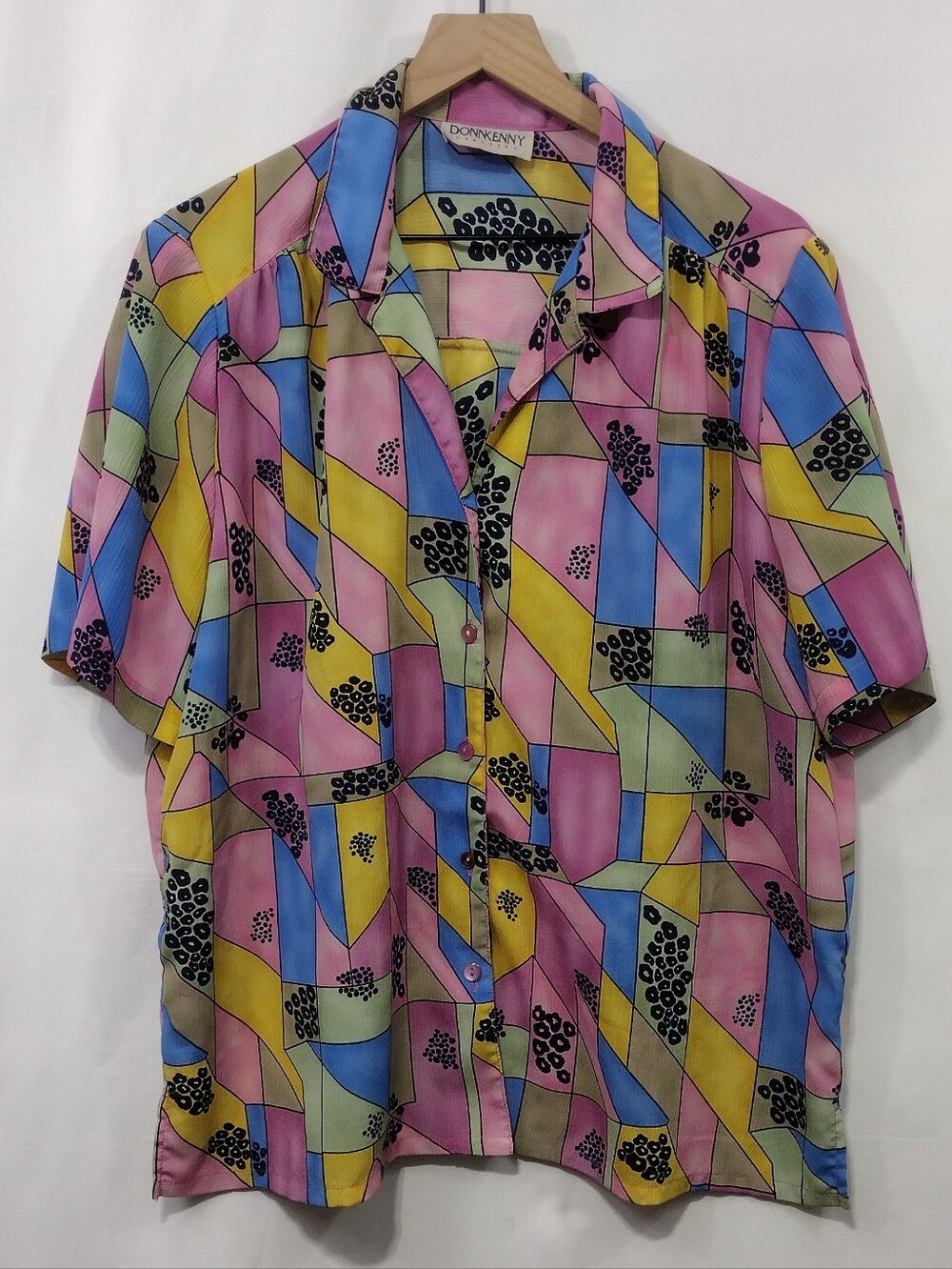DonnKenny Multicolor Geometric Short-Sleeve Button-Up Top Women XL Vintage Artsy